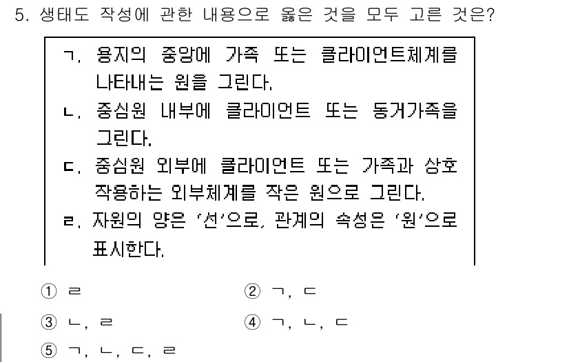 사회복지사_1급(2교시) 2023년 5번 - 정답 4번은 생태적 시스템 이론에 대한 설명으로, 생태학적 관점에서 개인... 에 관한 핵심 기출문제