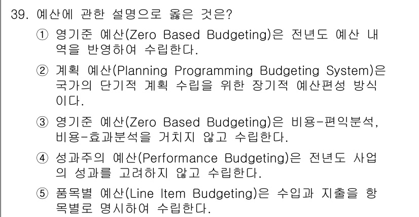 사회복지사_1급(3교시)(구) 2023년 39번 - 영기준 예산은 비용-편익 분석을 통해 예산의 효율성을 극대화하는 방식으로... 에 관한 핵심 기출문제