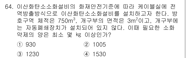 소방설비기사(기계분야) 2022년 65번 - 주어진 문제에서 화재 위험 지역의 면적이 3㎡로 주어졌습니다. 소화약제의... 에 관한 핵심 기출문제