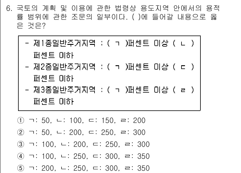 감정평가사_1차_2교시 2022년 6번 - 문제에서 요구하는 내용은 국토의 계획 및 이용에 관한 법률에 따른 용적률... 에 관한 핵심 기출문제