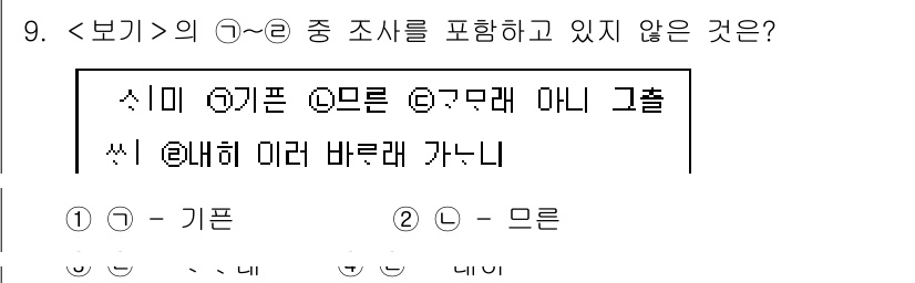 9급_지방직_공무원_서울시_국어 2022년 9번 - . 

‘기픈’은 ‘구멍이 나는 것’을 의미하는데, 제시된 조사들 중에는... 에 관한 핵심 기출문제