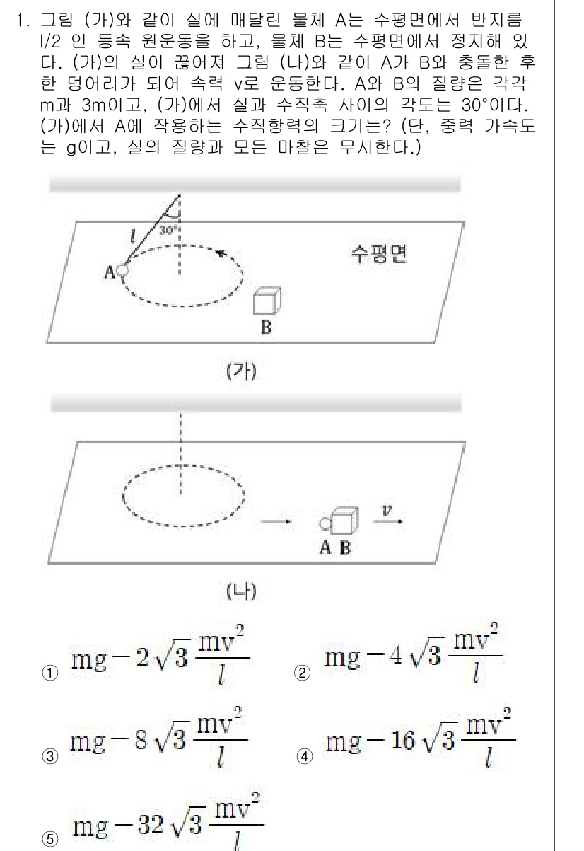 변리사_1차(3교시) 2023년 1번 - (가)와 (나) 사이의 거리 및 물체 A의 운동 방향에 따라 수평면에서 ... 에 관한 핵심 기출문제