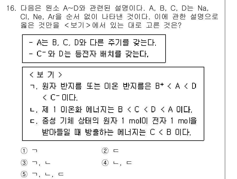 변리사_1차(3교시) 2023년 16번 - 문제에서 원소 A-D와 관련된 설명이 주어졌고, B, C, D는 Na, ... 에 관한 핵심 기출문제