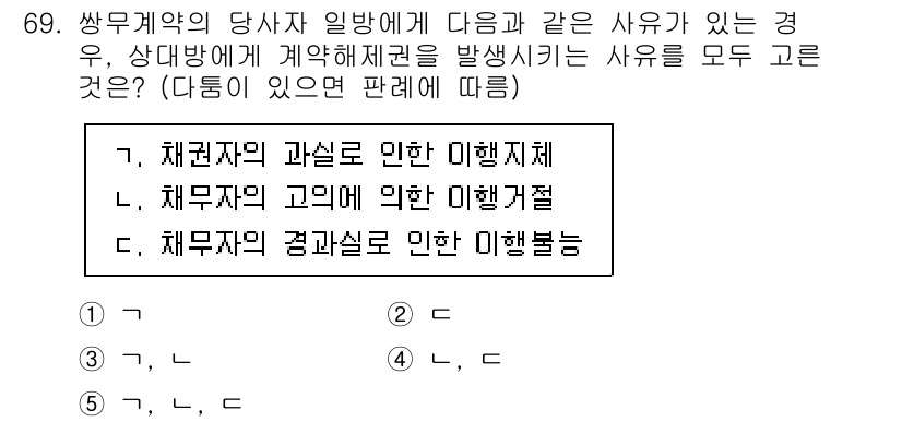 가맹거래사 2023년 69번 - 상호계약의 당사자가 일정한 사유로 인해 계약이행이 불가능할 경우, 채무자... 에 관한 핵심 기출문제