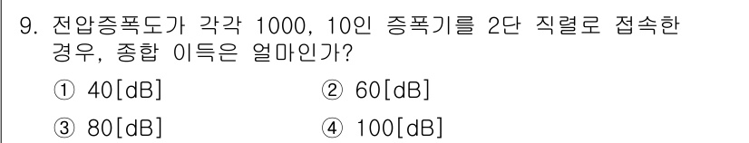 정보통신기능사 2023년 9번 - 정답은 ③ 80dB입니다. 두 개의 동일한 주파수 대역을 가진 주파기(직... 에 관한 핵심 기출문제
