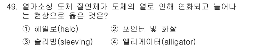 화재감식평가기사 2021년 49번 - 열가소성 도체 절연체가 도체의 열로 인해 연화되어 늘어나거나 변형되는 현... 에 관한 핵심 기출문제