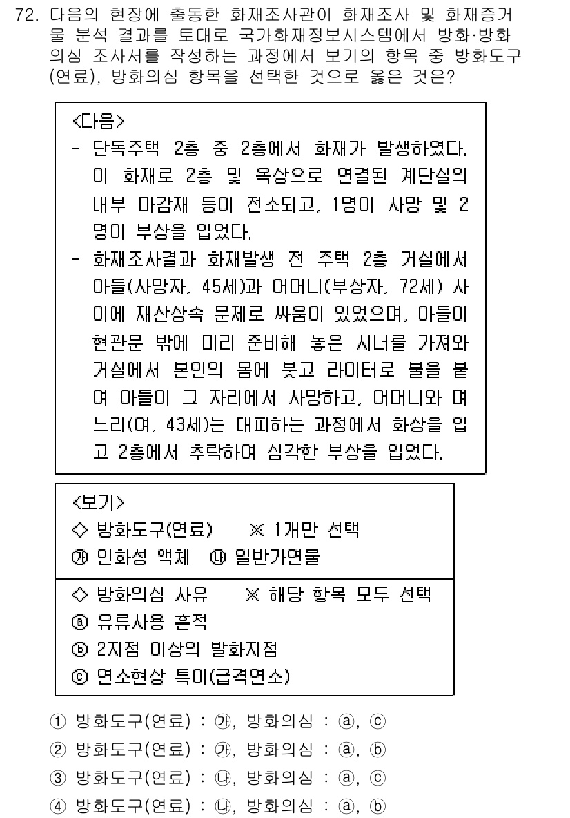 화재감식평가기사 2021년 72번 - 해당 상황에서 화재 발생 위치와 원인을 정확히 파악하여 적절한 평가를 하... 에 관한 핵심 기출문제