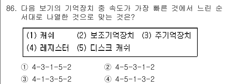 방송통신기사(구) 2020년 86번 - 주기 저장장치인 주 기억장치(RAM)는 데이터의 읽기 및 쓰기 속도가 매... 에 관한 핵심 기출문제