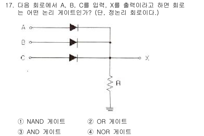 방송통신기사 2020년 17번 - 주어진 회로에서 A, B, C 입력이 모두 1일 때만 X가 1이 됩니다.... 에 관한 핵심 기출문제