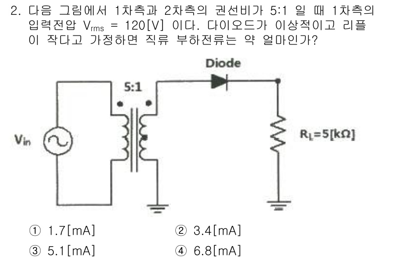 방송통신기사 2021년 2번 - 다이오드의 순방향 전압 강하를 고려하면, 1차측의 입력 전압이 증가하면서... 에 관한 핵심 기출문제