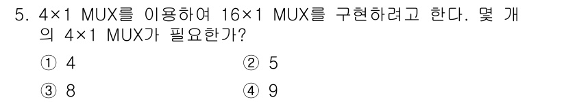 무선설비산업기사 2023년 5번 - 4×1 MUX는 4개의 입력을 1개의 출력으로 변환합니다. 16×1 MU... 에 관한 핵심 기출문제