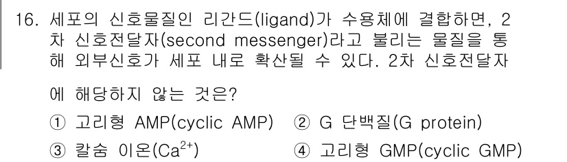 9급_지방직_공무원_서울시_생물 2022년 16번 - 2차 신호전달자는 세포 외부의 신호를 내부로 전달하는 분자입니다. 이 중... 에 관한 핵심 기출문제