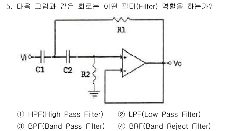 방송통신산업기사 2015년 5번 - 주어진 회로는 R1, R2와 C1, C2로 구성된 피드백 회로로, 출력 ... 에 관한 핵심 기출문제