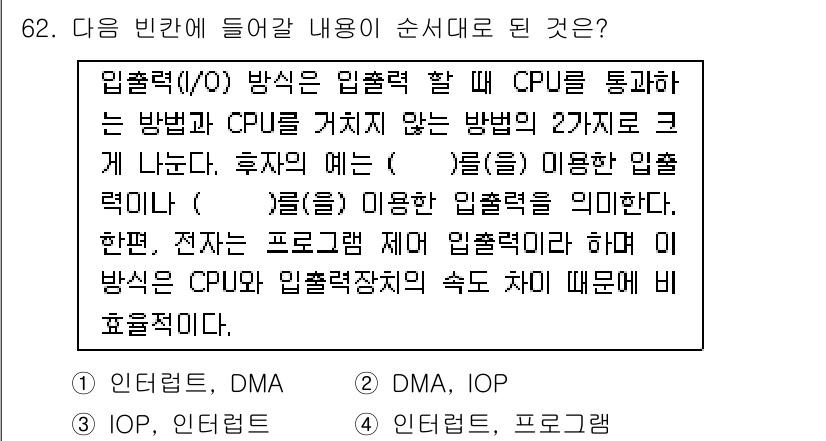 방송통신산업기사 2015년 62번 - . IOP

해설: IOP(Input/Output Processor)는 ... 에 관한 핵심 기출문제
