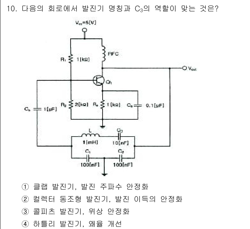 방송통신산업기사 2019년 10번 - C3의 역할은 컬럽pt 동칭 발진기의 발진 이득을 안정화하는 것입니다. ... 에 관한 핵심 기출문제