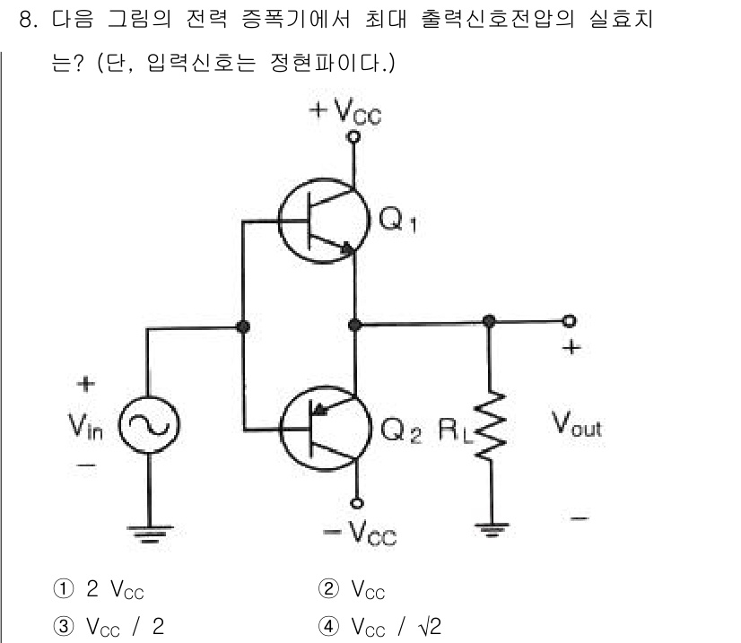방송통신산업기사(구) 2022년 8번 - 해당 회로의 최대 출력 신호 전압은 Q1의 작동 점에 따라 결정됩니다. ... 에 관한 핵심 기출문제