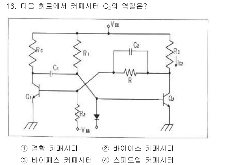 방송통신산업기사 2022년 16번 - C2는 주파수 응답에서 특정 주파수를 통과시키기 위해 사용되며, 일반적으... 에 관한 핵심 기출문제