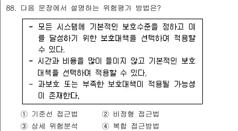 정보보안기사 2022년 88번 - . 

기본적인 보안 수준을 확보하는 것은 시스템의 안정성과 신뢰성을 높... 에 관한 핵심 기출문제