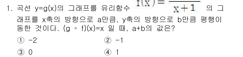 9급_지방직_공무원_서울시_수학(지적) 2022년 1번 - 주어진 함수 \( f(x) = \frac{x}{x+1} \)의 그래프는 ... 에 관한 핵심 기출문제