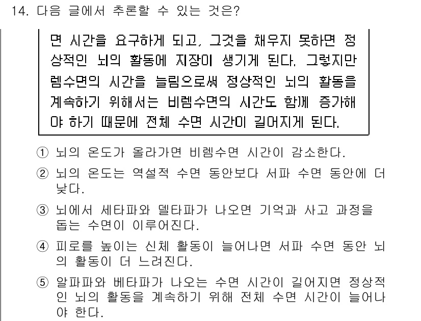 PSAT_언어논리 2023년 14번 - 정답 5번은 비범수업의 시간과 전체 수업 시간이 길어지는 과정을 설명하며... 에 관한 핵심 기출문제
