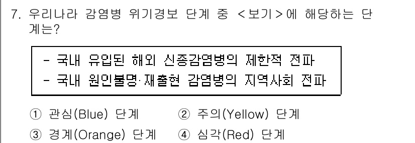 9급_지방직_공무원_서울시_지역사회간호 2022년 7번 - 는 국내 유입된 신종 감염병의 제한적 전파에 해당합니다. 이는 국내에서 ... 에 관한 핵심 기출문제