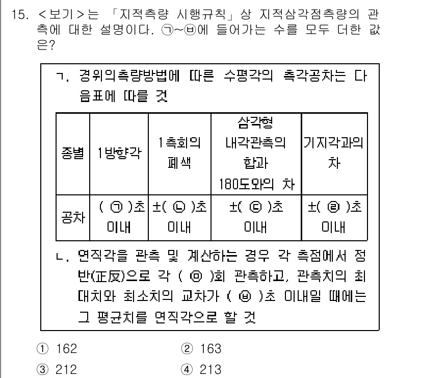 9급_지방직_공무원_서울시_지적측량 2022년 15번 - 정답인 이유: 경위의 측량방법에 따라 수평각의 측량은 일반적으로 방위각 ... 에 관한 핵심 기출문제
