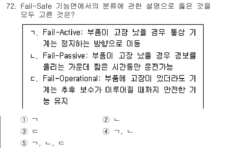 산업보건지도사 2023년 73번 - . 

Fail-safe 기법은 시스템이 고장 나더라도 안전한 상태로 유... 에 관한 핵심 기출문제