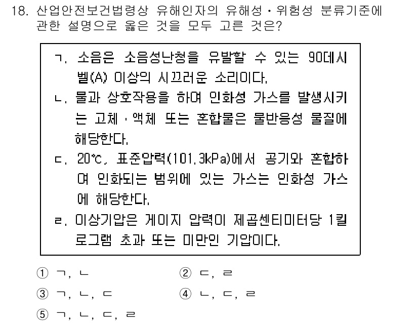 산업안전지도사 2023년 18번 - 4. 해당 선택지가 맞는 이유는 소음의 소음성은 유해성이 있는 90데시벨... 에 관한 핵심 기출문제