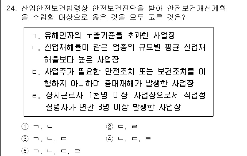산업안전지도사 2023년 24번 - 산업안전보건법에 따라 사업주는 안전조치를 이행해야 할 의무가 있으며, 이... 에 관한 핵심 기출문제