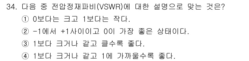 육상무선통신사 2023년 34번 - 전반적으로 VSWR(Voltage Standing Wave Ratio)은... 에 관한 핵심 기출문제