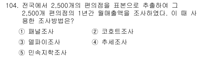 경영지도사_1차 2023년 104번 - . 패널조사

패널조사는 동일한 대상 집단을 반복적으로 조사하여 시간에 ... 에 관한 핵심 기출문제