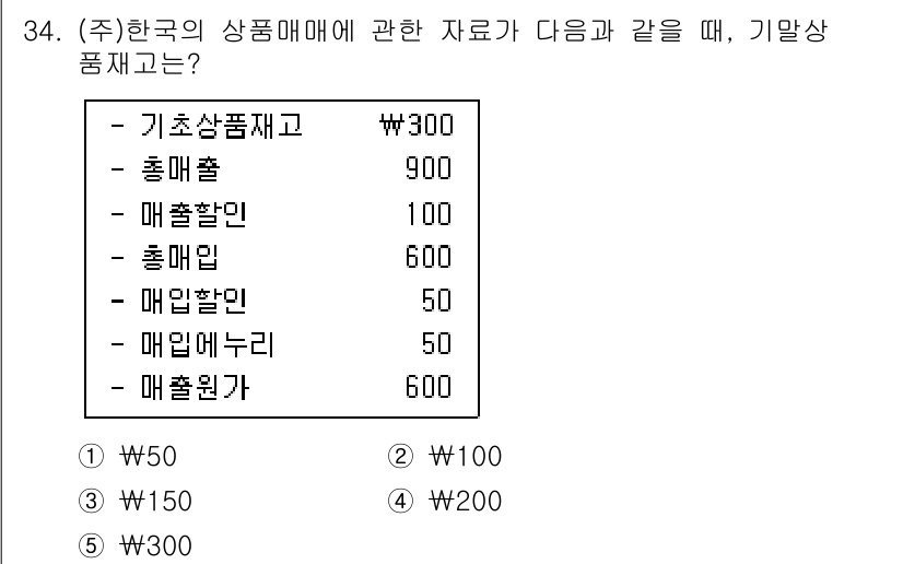 경영지도사_1차_1교시(구) 2023년 34번 - 기말 상품 재고는 기초 상품 재고와 매출액, 매출원가를 고려하여 계산합니... 에 관한 핵심 기출문제