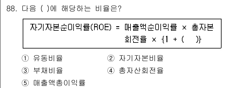 경영지도사_1차_1교시(구) 2023년 88번 - . 자기자본순이익률(ROE) 공식에서 보듯, 자기자본순이익률은 매출액순이... 에 관한 핵심 기출문제