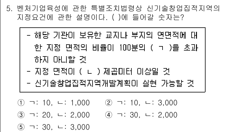 경영지도사_1차_2교시 2023년 5번 - 정답이 5번인 이유는, 첫 번째 지점에서 "해당 기관이 보유한 교지마다 ... 에 관한 핵심 기출문제
