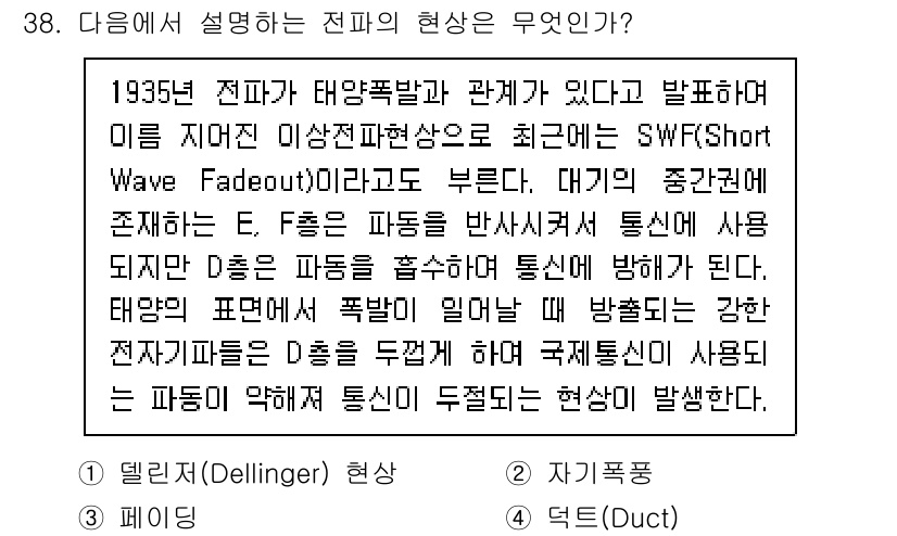 육상무선통신사 2018년 38번 - 질문에서 설명하는 전파의 현상은 "딜런저 현상(Dellinger effe... 에 관한 핵심 기출문제