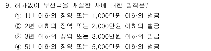 육상무선통신사 2018년 9번 - 3년 이하의 징역 또는 3,000만 원 이하의 벌금에 해당하는 법 조항이... 에 관한 핵심 기출문제
