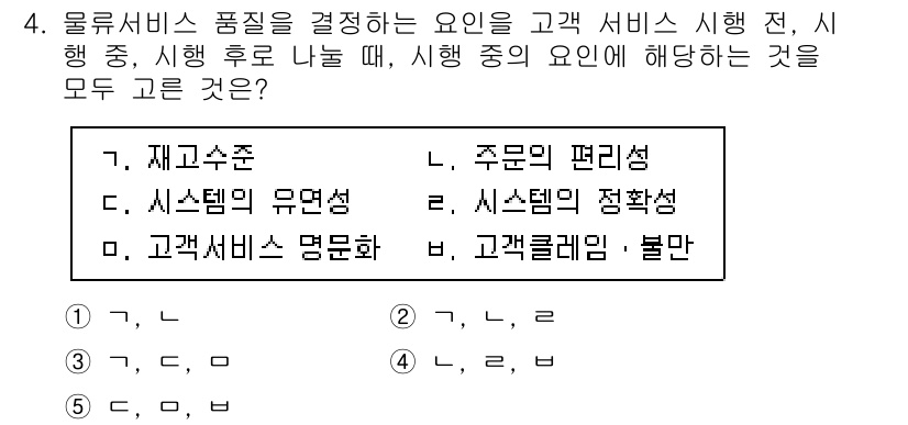 물류관리사_1교시 2023년 4번 - . 고객 서비스 품질을 결정하는 요인은 고객의 기대와 경험 간의 차이로,... 에 관한 핵심 기출문제