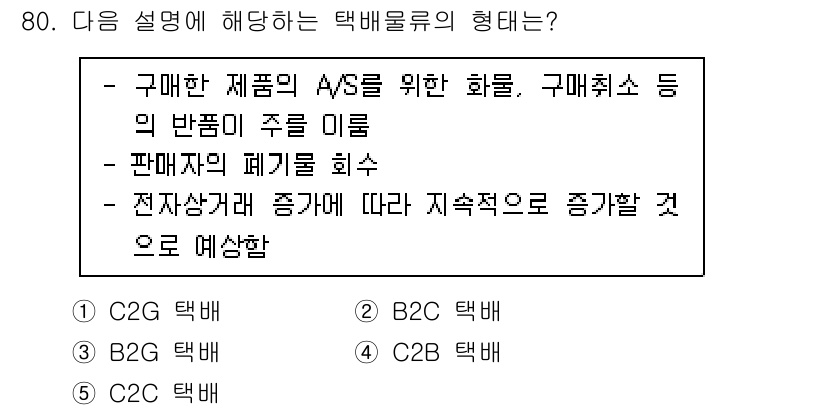 물류관리사_1교시 2023년 80번 - 택배물류의 형태는 주로 고객의 요구와 배송 방식에 따라 구분된다. 구매한... 에 관한 핵심 기출문제