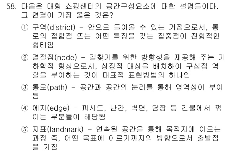 유통관리사_1급 2023년 58번 - 랜드마크는 소비자가 쇼핑센터 내에서 방향을 찾는 데 도움을 주어, 공간의... 에 관한 핵심 기출문제