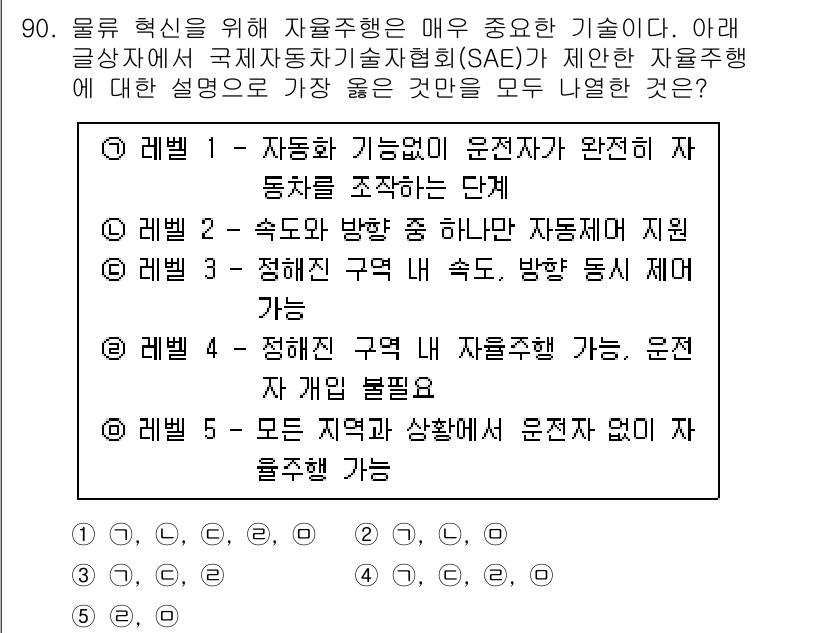 유통관리사_1급 2023년 90번 - 정답 5는 '모든 지역과 상황에 자율성이 없지만 유율학습 가능'이라는 내... 에 관한 핵심 기출문제
