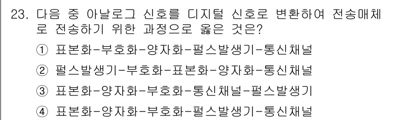 정보통신기사(구) 2023년 23번 - 통신망에서 신호의 변환 과정은 신호의 품질을 유지하면서 신뢰성을 높여야 ... 에 관한 핵심 기출문제