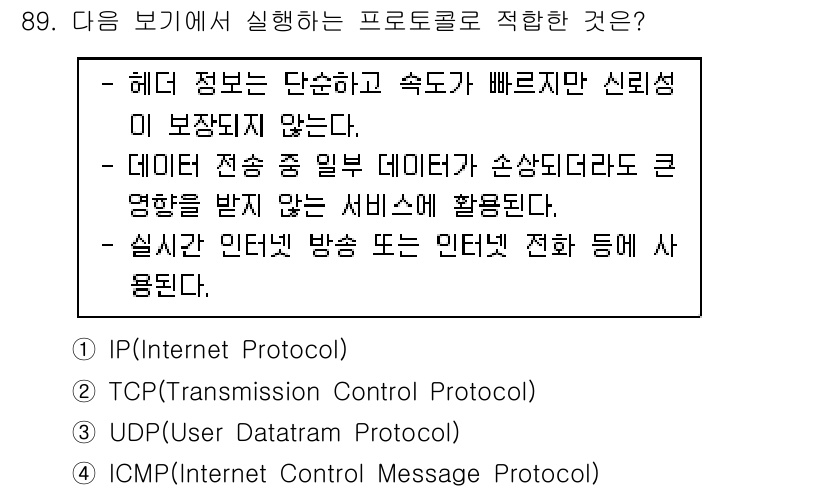 정보통신기사 2023년 90번 - . IP(Internet Protocol)  
이유: IP는 데이터 전송... 에 관한 핵심 기출문제