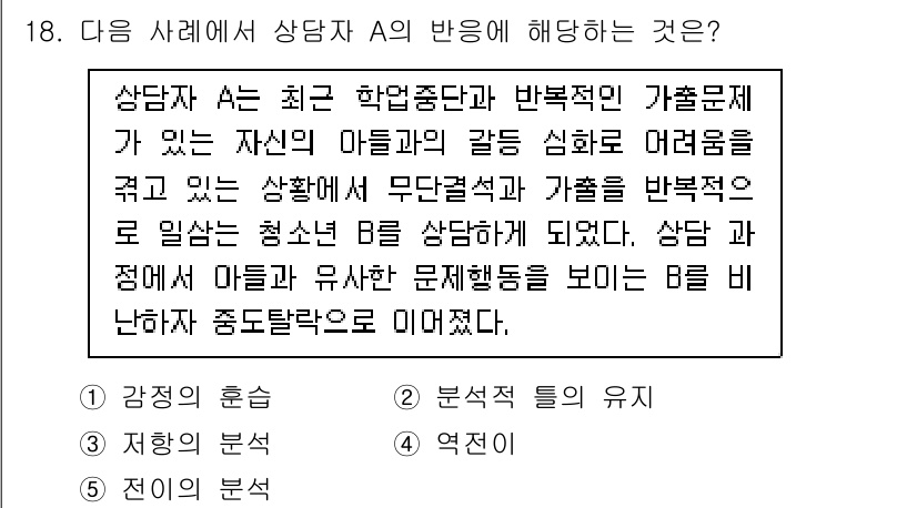 청소년상담사_1급(2교시)(구) 2023년 18번 - 상담자 A는 청소년 B의 정서적 어려움과 가족 문제를 다루고 있으며, B... 에 관한 핵심 기출문제