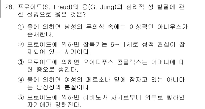 청소년상담사_1급(2교시) 2023년 28번 - . 프로이드에 의한 남성의 무의식 속에는 이상성욕이 존재하며, 이는 남성... 에 관한 핵심 기출문제
