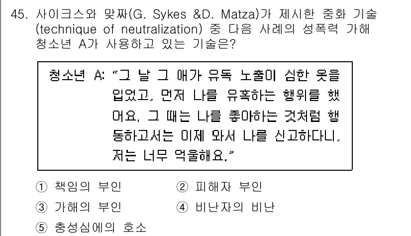 청소년상담사_1급(2교시) 2023년 45번 - 이 사례에서 청소년 A는 자신의 행동이나 감정을 정당화하기 위해 회피 기... 에 관한 핵심 기출문제