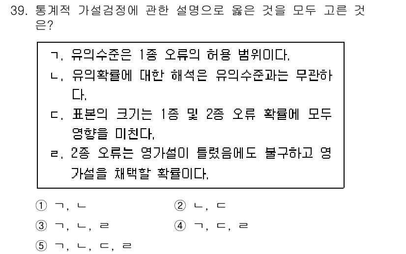 청소년상담사_2급(1교시)(구) 2023년 39번 - 정답인 이유: 통계적 가설검정에서 유의수준은 1종 오류(허위 긍정)의 확... 에 관한 핵심 기출문제