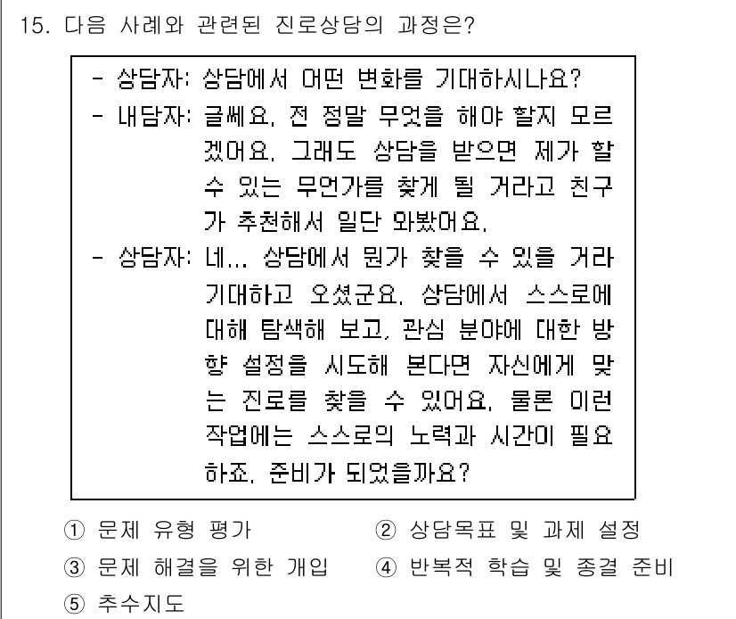 청소년상담사_2급(2교시)(구) 2023년 15번 - 상담자는 내담자의 필요를 이해하고, 그에 맞는 진로 상담을 제공해야 한다... 에 관한 핵심 기출문제