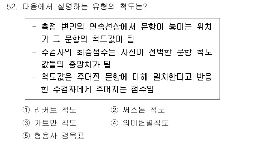 청소년상담사_3급(1교시)(구) 2023년 52번 - 이 유형의 측정은 수검자가 자기 선택한 문항에 대해 자신의 생각이나 정서... 에 관한 핵심 기출문제