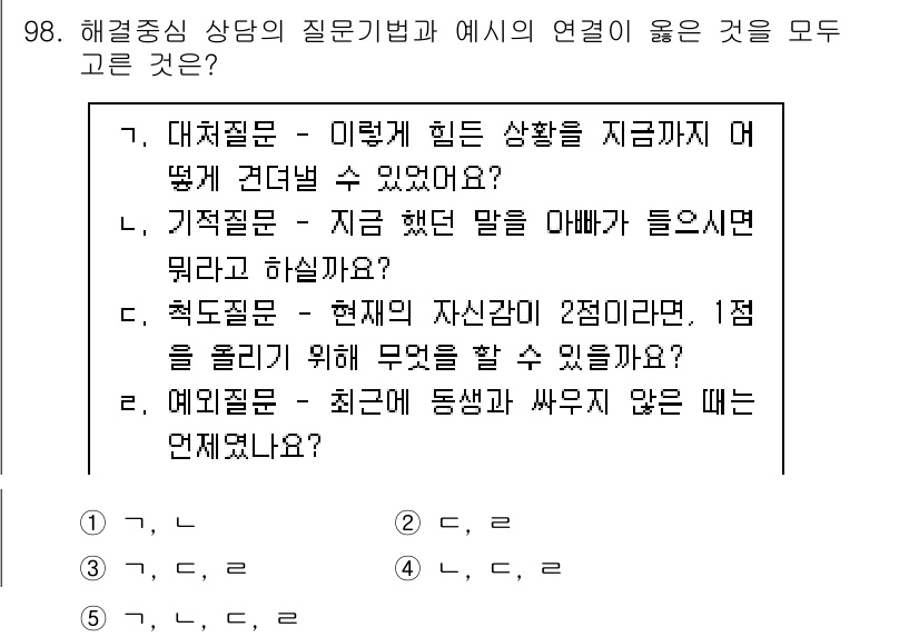 청소년상담사_3급(1교시)(구) 2023년 98번 - 이는 문제의 맥락에서 청소년 상담에서 중요한 요소인 자아 존중감 및 자기... 에 관한 핵심 기출문제