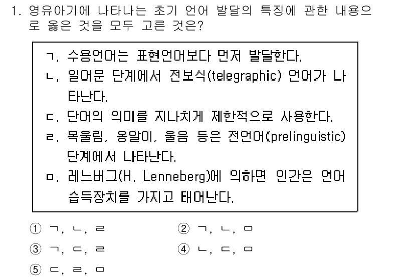 청소년상담사_3급(1교시) 2023년 1번 - 정답 3은 초기 언어 발달의 특징에 대한 설명으로, 언어는 점진적으로 발... 에 관한 핵심 기출문제